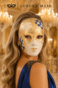 Blue Checkered Full-Face Masquerade Mask - Gold and White - view 4