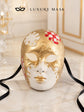 Red Checkered Full-Face Masquerade Mask - Gold and White - view 9