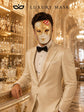 Red Checkered Full-Face Masquerade Mask - Gold and White - view 8
