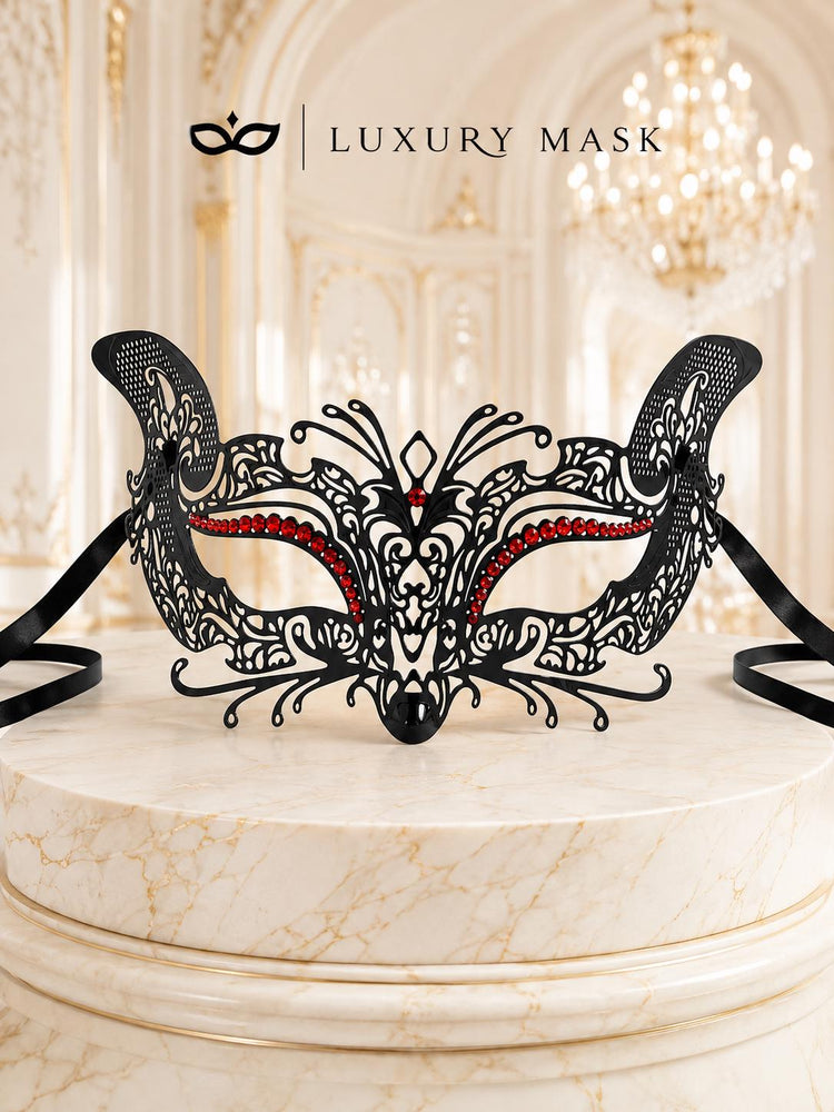Black Cat Masquerade Mask for Women with Red Crystals - view 5
