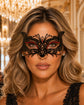 Black Cat Masquerade Mask for Women with Red Crystals - front view