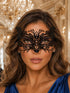 Black Cat Masquerade Mask for Women with Purple Crystals - front view