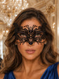 Black Cat Masquerade Mask for Women with Purple Crystals - front view