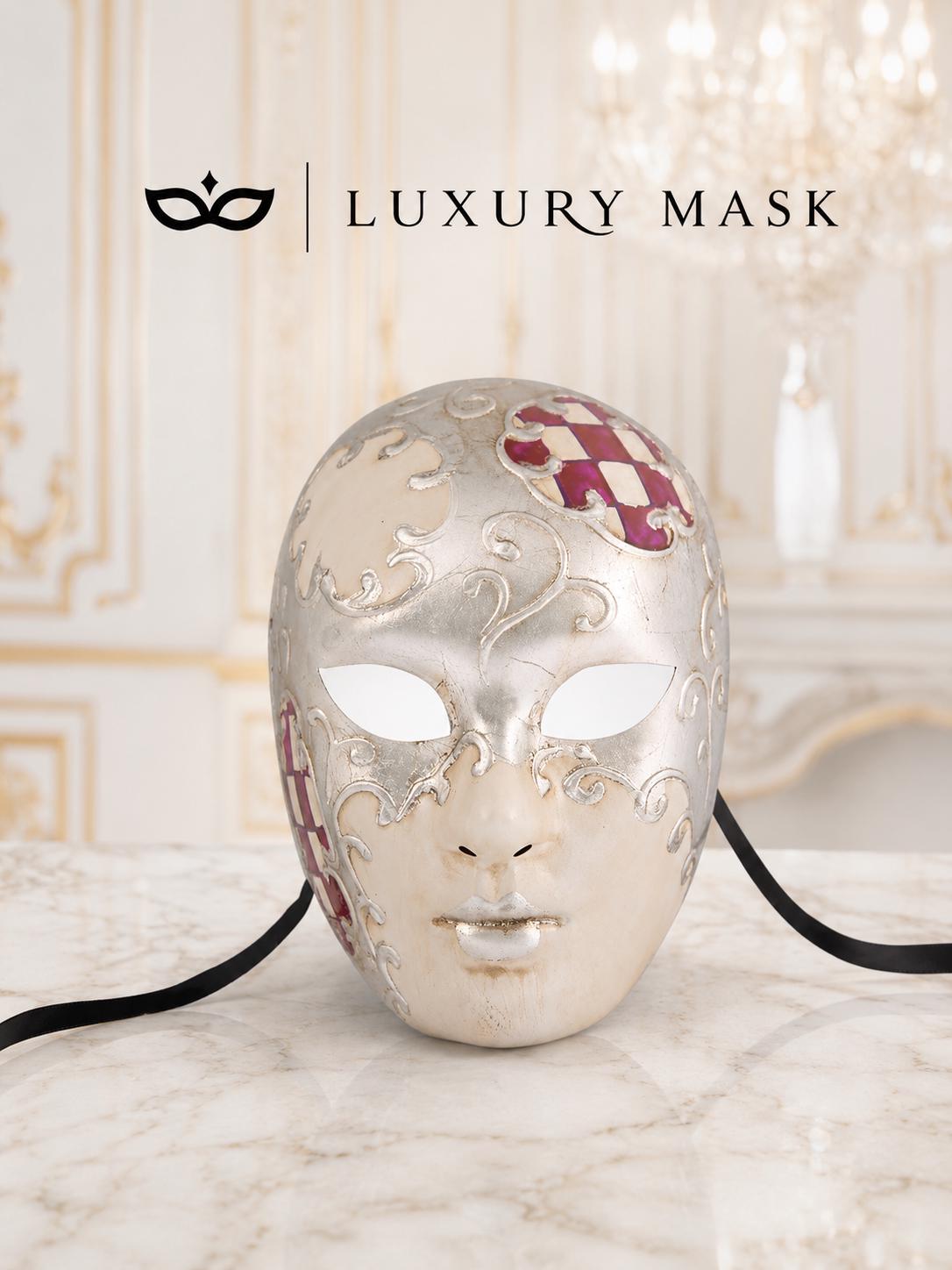 Purple Checkered Full-Face Masquerade Mask - Silver and White - view 8