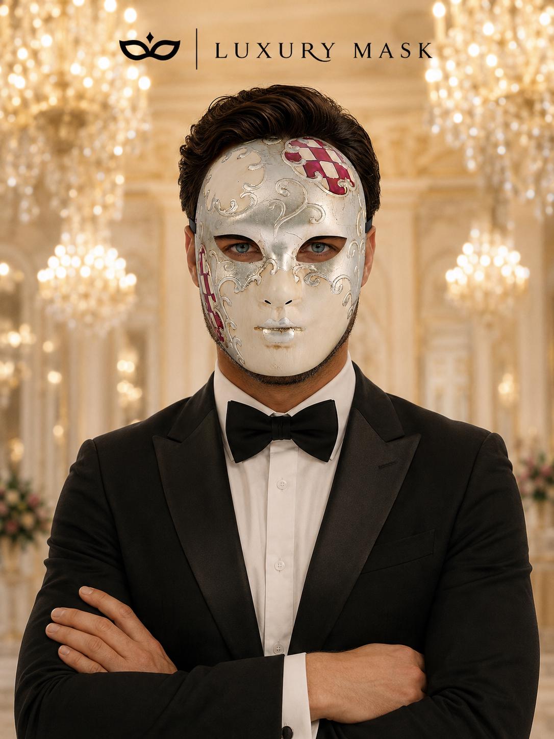 Purple Checkered Full-Face Masquerade Mask - Silver and White - view 5