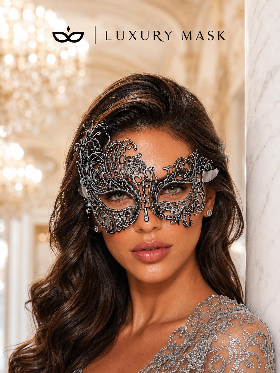 Silver Chrome Swan Lace Masquerade Mask for Women - view 3