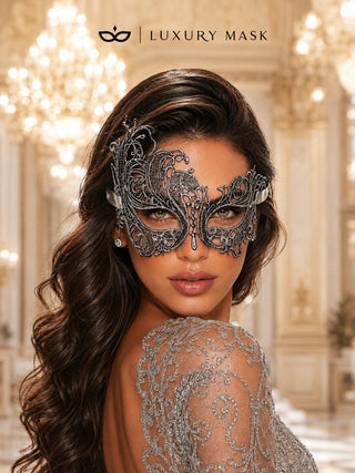 Silver Chrome Swan Lace Masquerade Mask for Women - view 2