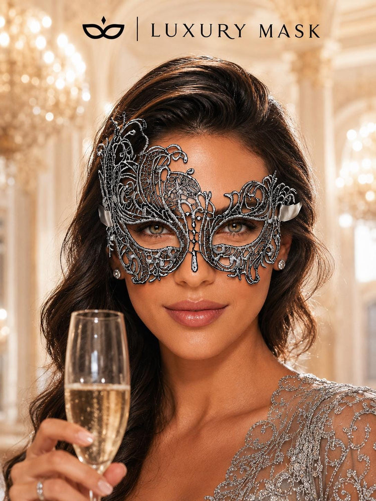 Silver Chrome Swan Lace Masquerade Mask for Women - view 4
