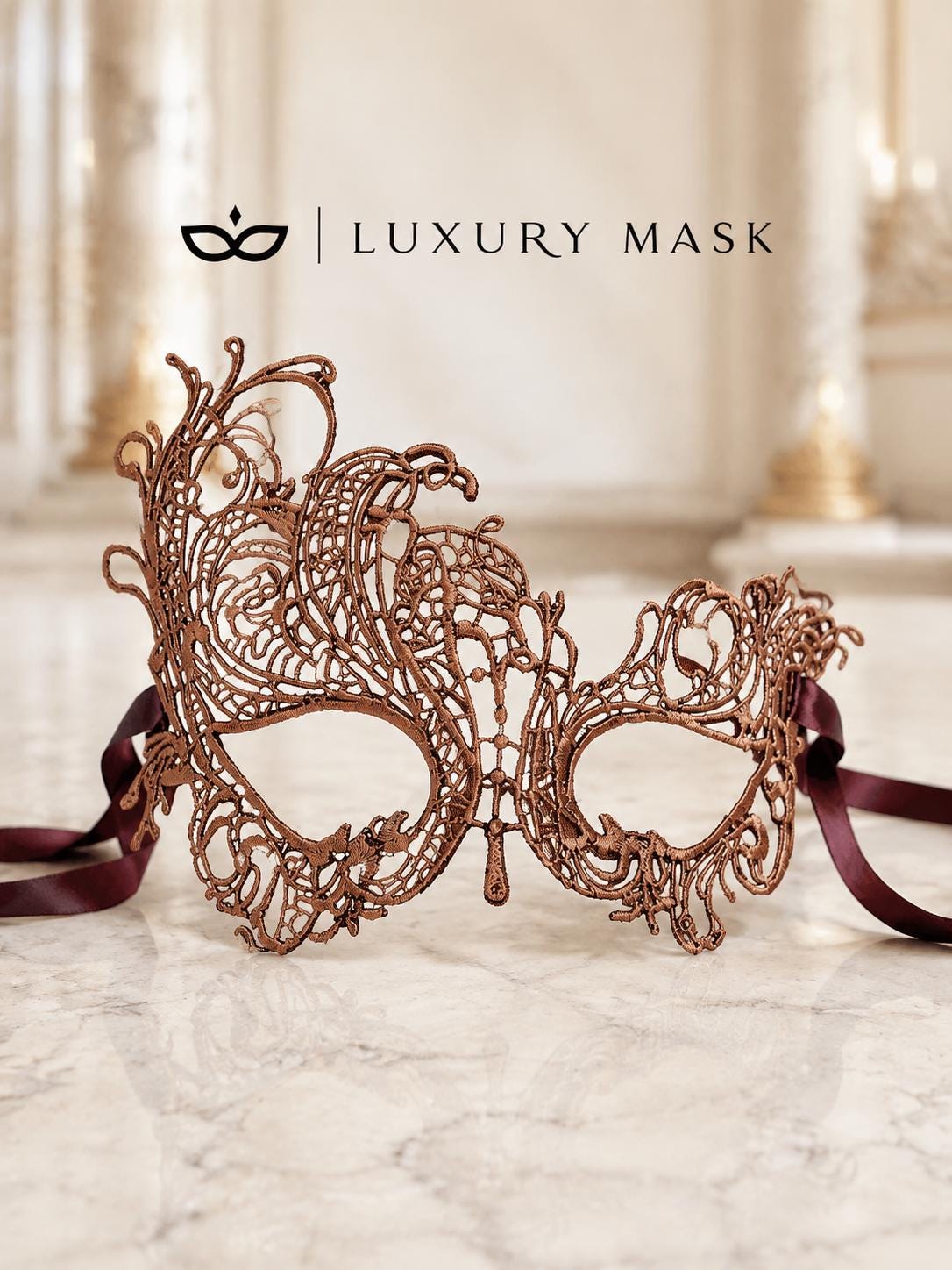 Mocha Brown Swan Lace Masquerade Mask for Women - view 5