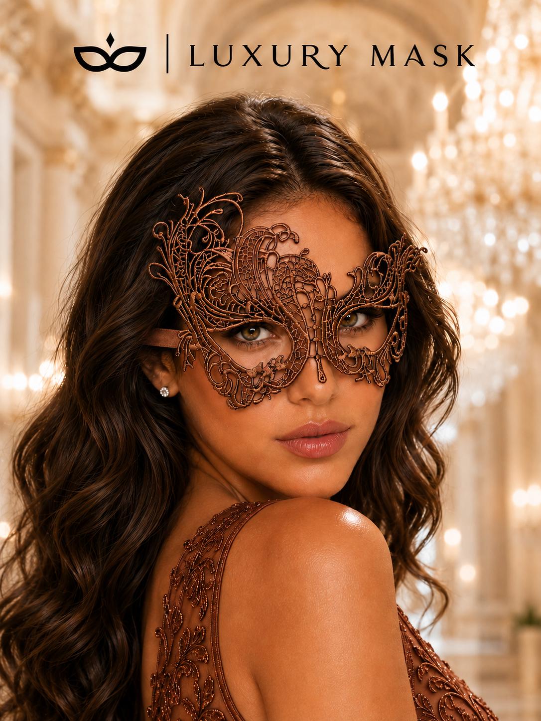 Mocha Brown Swan Lace Masquerade Mask for Women - view 3