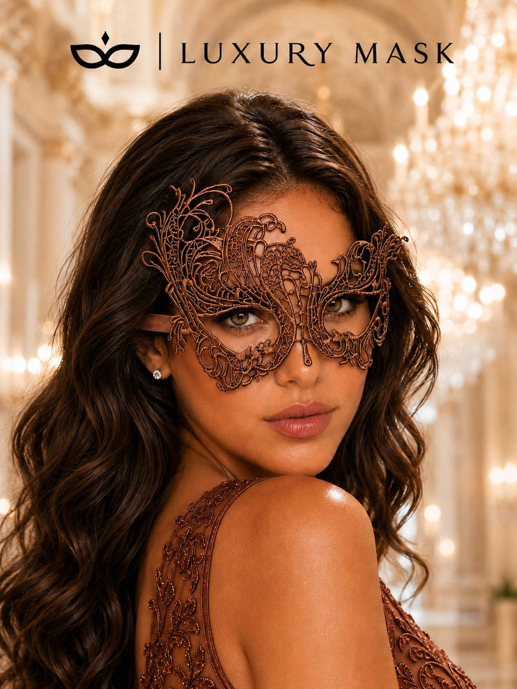 Mocha Brown Swan Lace Masquerade Mask for Women - view 3