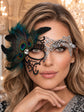 Silver and Black Phantom Feather Masquerade Mask for Women - view 2