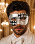 Black Masquerade Mask for Men - Silver Half-Checkered Noir Venetian Design
