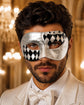 Black Masquerade Mask for Men - Silver Half-Checkered Noir Venetian Design