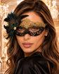 Gold and Black Feather Masquerade Mask for Women - Floral Lace - view 2