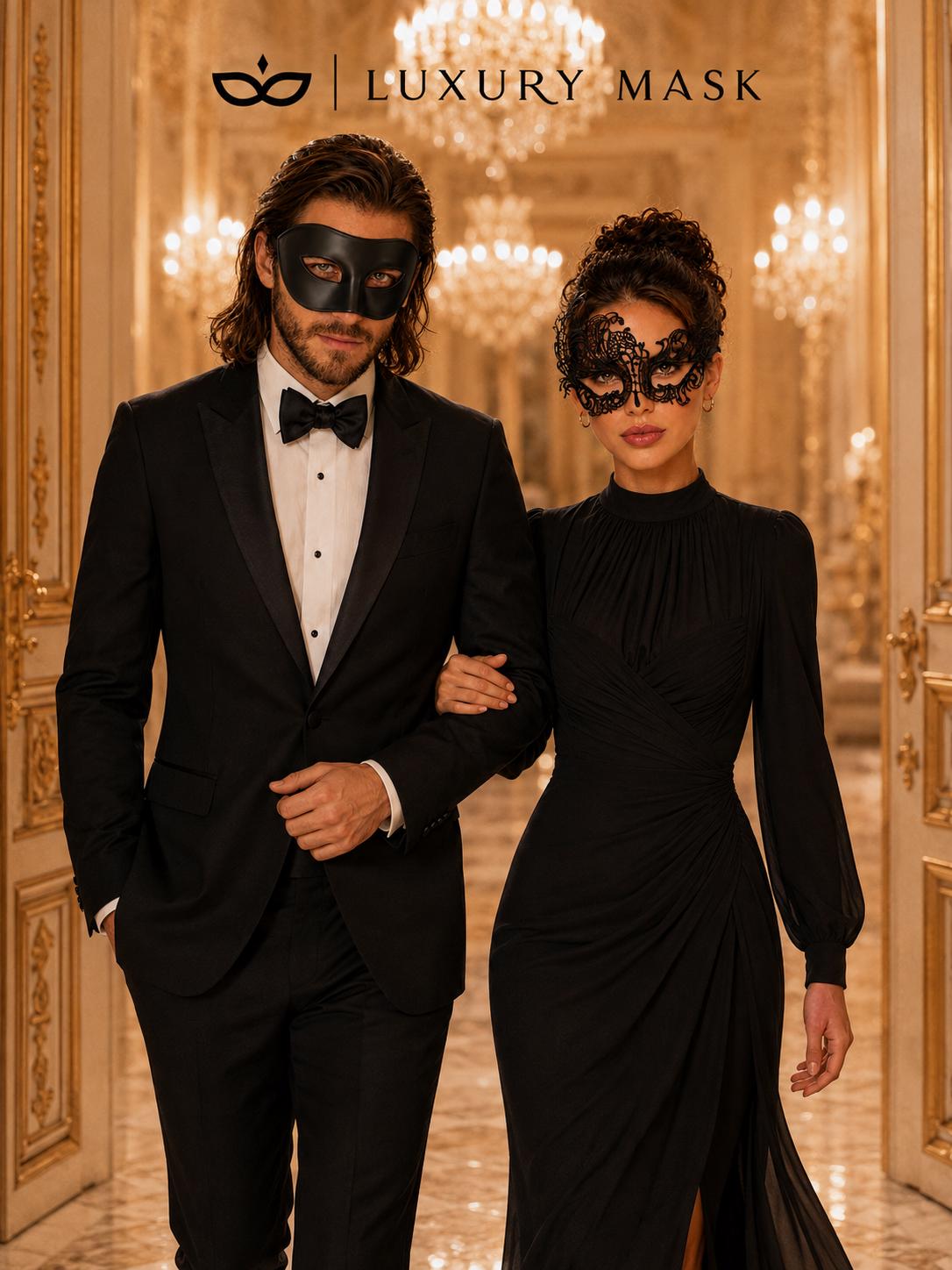 Black Couples Masquerade Mask Set - Swan Lace and Venetian - view 5