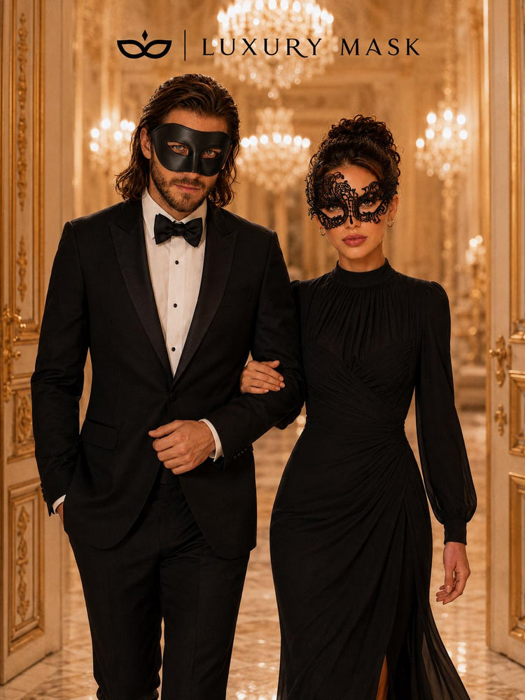 Black Couples Masquerade Mask Set - Swan Lace and Venetian - view 5
