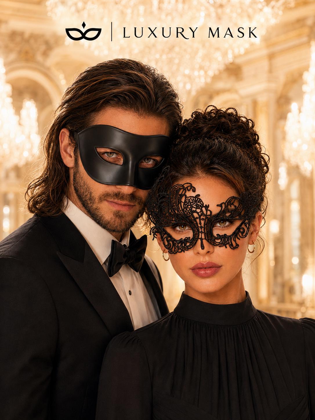 Black Couples Masquerade Mask Set - Swan Lace and Venetian - view 2