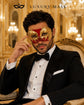 Red Masquerade Mask for Men - Gold Musical Venetian Sheet Music Design - Image 3