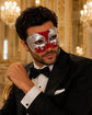 Red Masquerade Mask for Men - Silver Musical Venetian Sheet Music Design - Image 2
