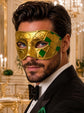 Green Masquerade Mask for Men - Antique Gold Venetian Eye Mask - Image 2