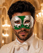 Green Masquerade Mask for Men - Silver Musical Venetian Sheet Music Design