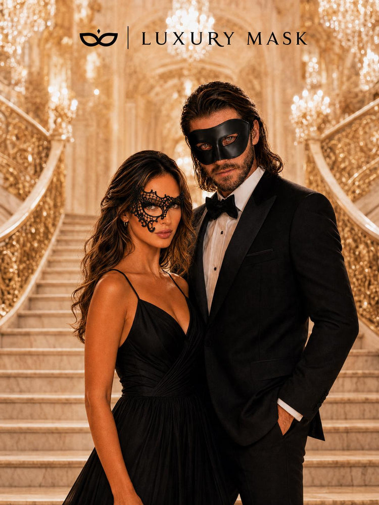 Black Couples Masquerade Mask Set - Phantom Lace and Venetian - view 4