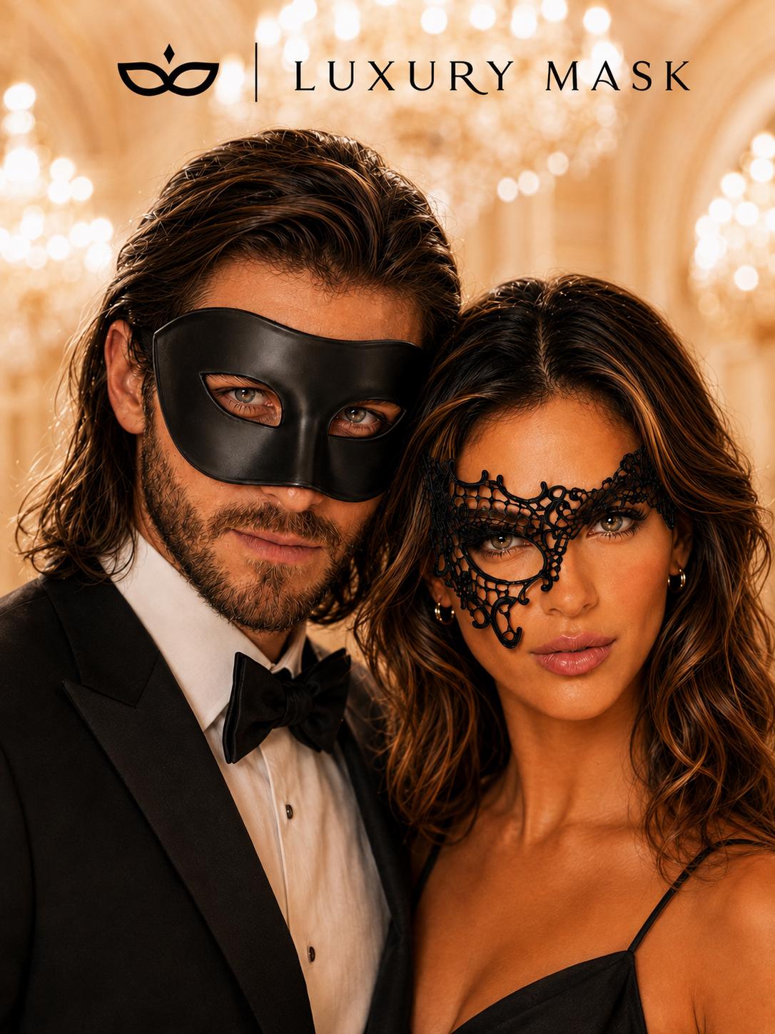 Black Couples Masquerade Mask Set - Phantom Lace and Venetian - view 3