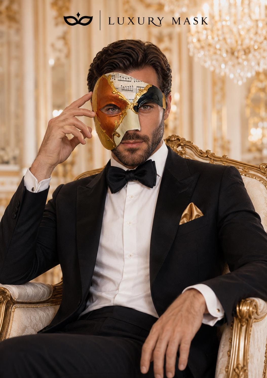 Gold Masquerade Mask for Men - Copper Antique Phantom of the Opera Design - Image 4