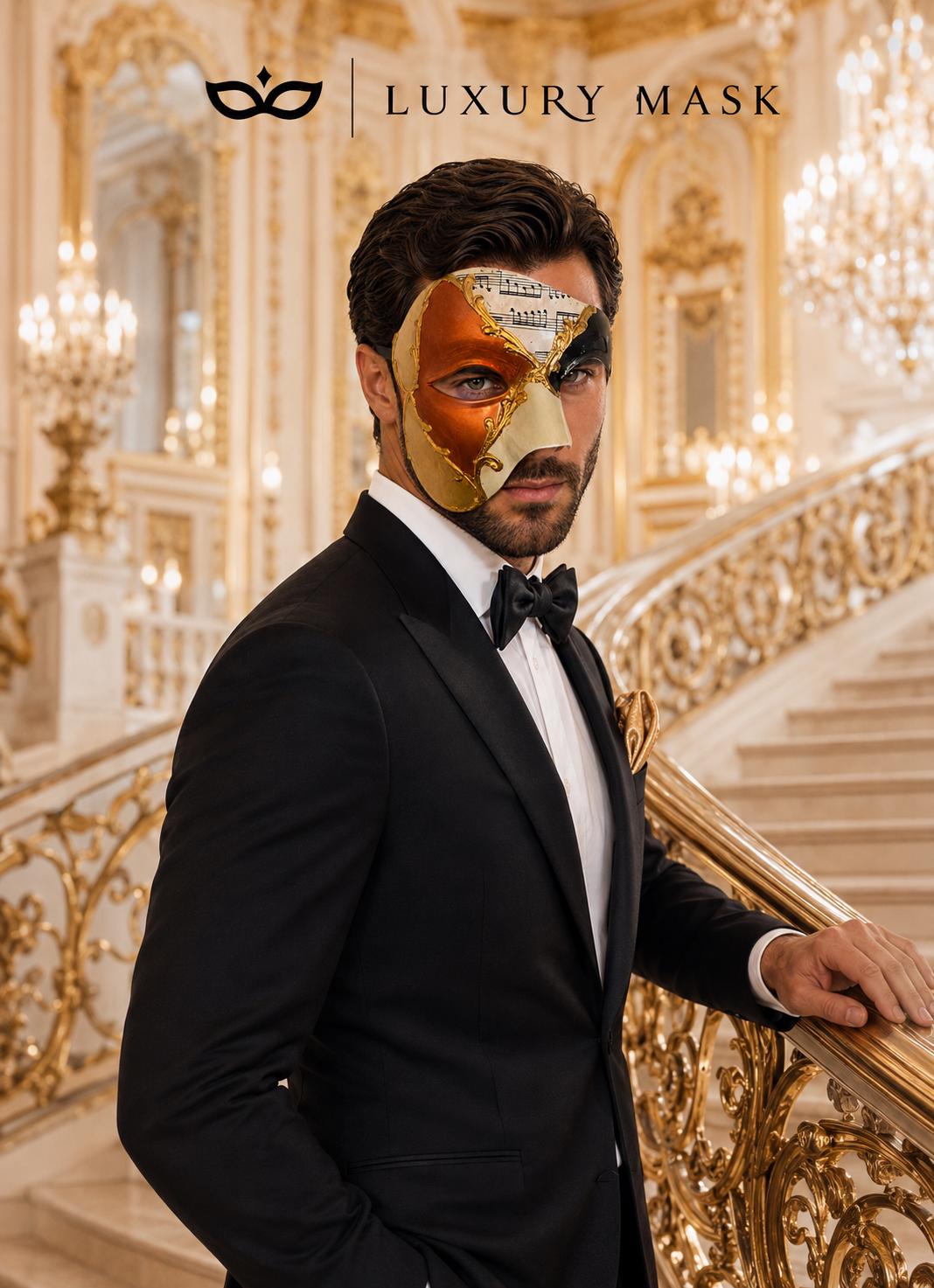 Gold Masquerade Mask for Men - Copper Antique Phantom of the Opera Design - Image 5