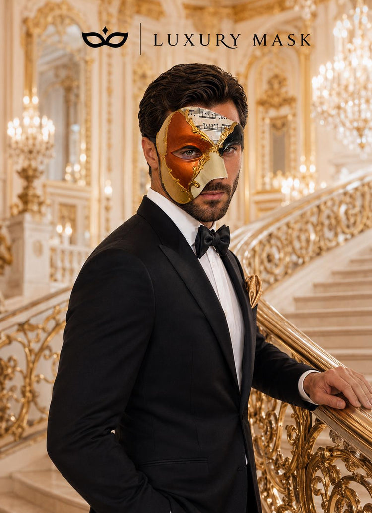 Gold Masquerade Mask for Men - Copper Antique Phantom of the Opera Design - Image 5