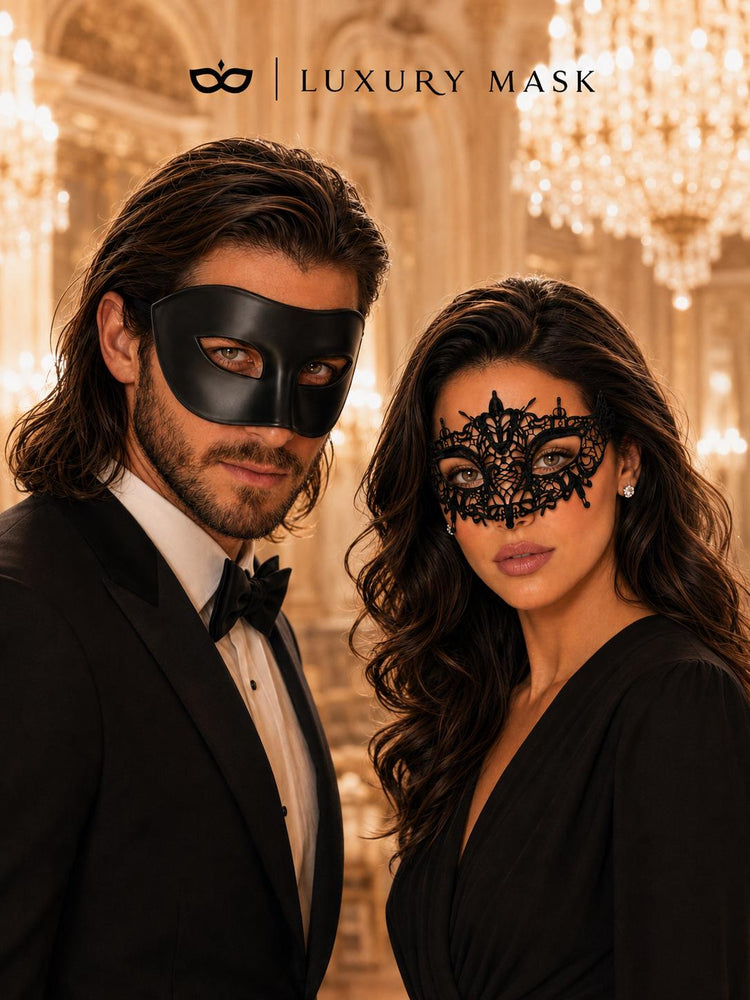 Black Couples Masquerade Mask Set - Lace and Classic Venetian - view 2