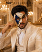 Blue Masquerade Mask for Men - Gold Musical Phantom One-Eye Venetian Design - Image 3