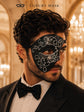 Black Masquerade Mask for Men - Silver Glitter Phantom One-Eye Venetian Design - Image 2