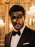 Black Masquerade Mask for Men - Gold Glitter Phantom One-Eye Venetian Design