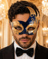 Blue Masquerade Mask for Men - Gold Musical Venetian Artistic Design