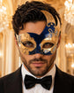 Blue Masquerade Mask for Men - Gold Musical Venetian Artistic Design