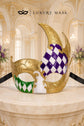 Gold Masquerade Mask for Men - Purple and Green Checkered Tall Venetian Design - Image 5