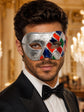 Silver Masquerade Mask for Men - Multicolor Checkered Phantom Venetian Design - Image 2