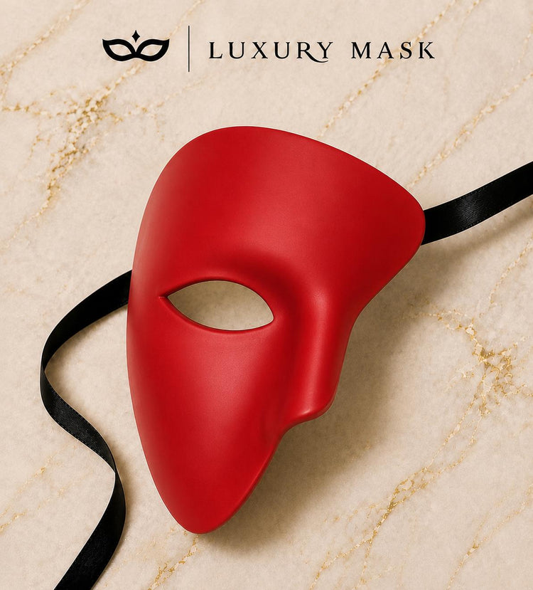 Red Masquerade Mask for Men - Phantom of the Opera One-Eye Venetian Mask - Image 5
