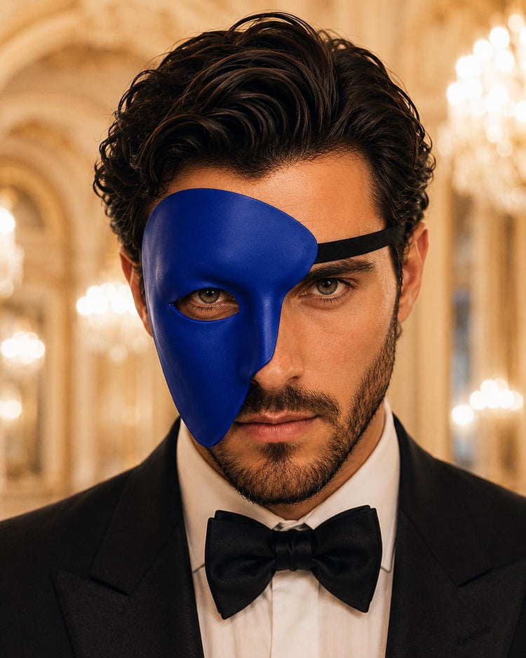 Blue Masquerade Mask for Men - Phantom of the Opera One-Eye Venetian Mask