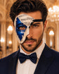 Blue Masquerade Mask for Men - Silver Musical Phantom One-Eye Venetian Mask