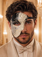 Black Masquerade Mask for Men - Silver Musical Phantom Mask with Crack Detailing