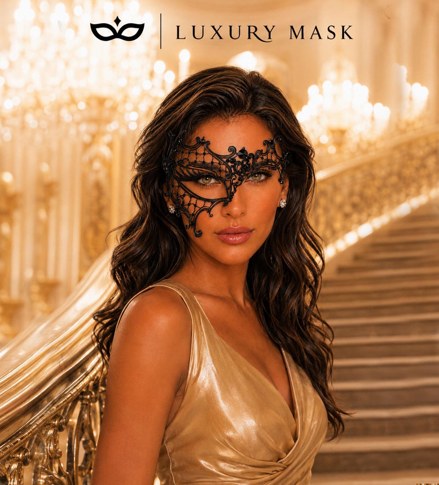 Black Masquerade Mask for Women - Metallic Venetian Filigree Half Face Eye Mask - Image 4
