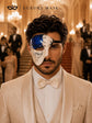 Blue Masquerade Mask for Men - Silver Musical Phantom Mask with Crack Detailing - Image 3