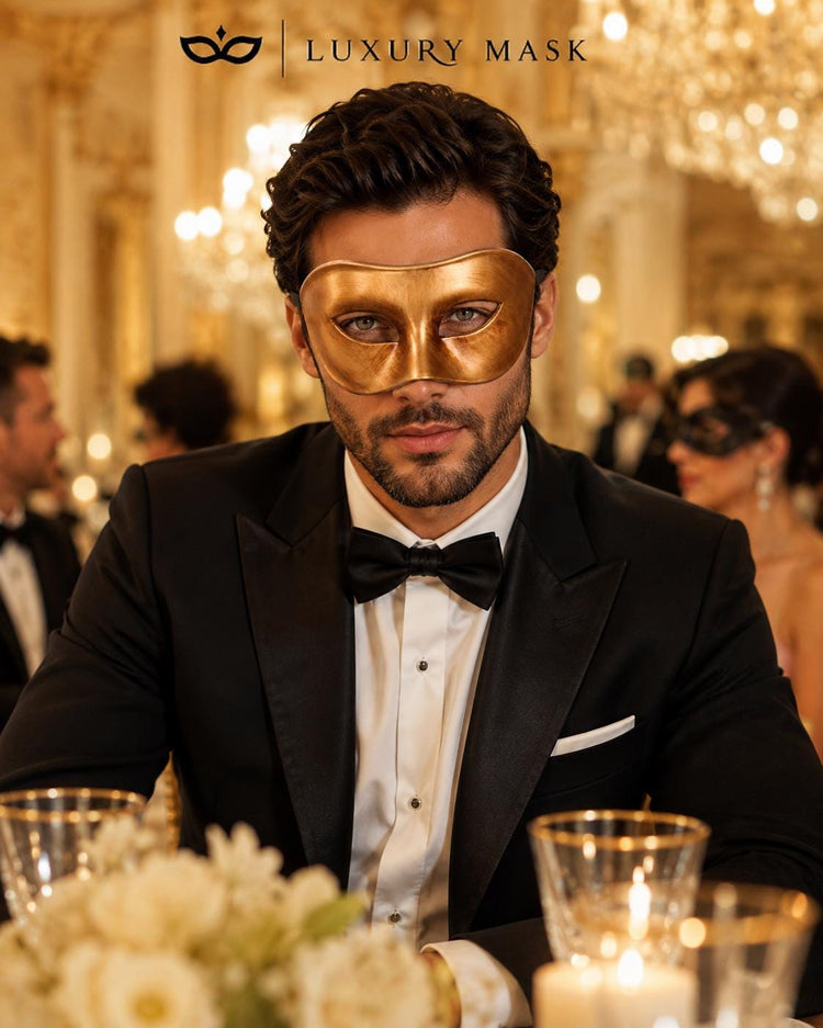 Gold Masquerade Mask for Men - Classic Venetian Half Face Design - Image 3