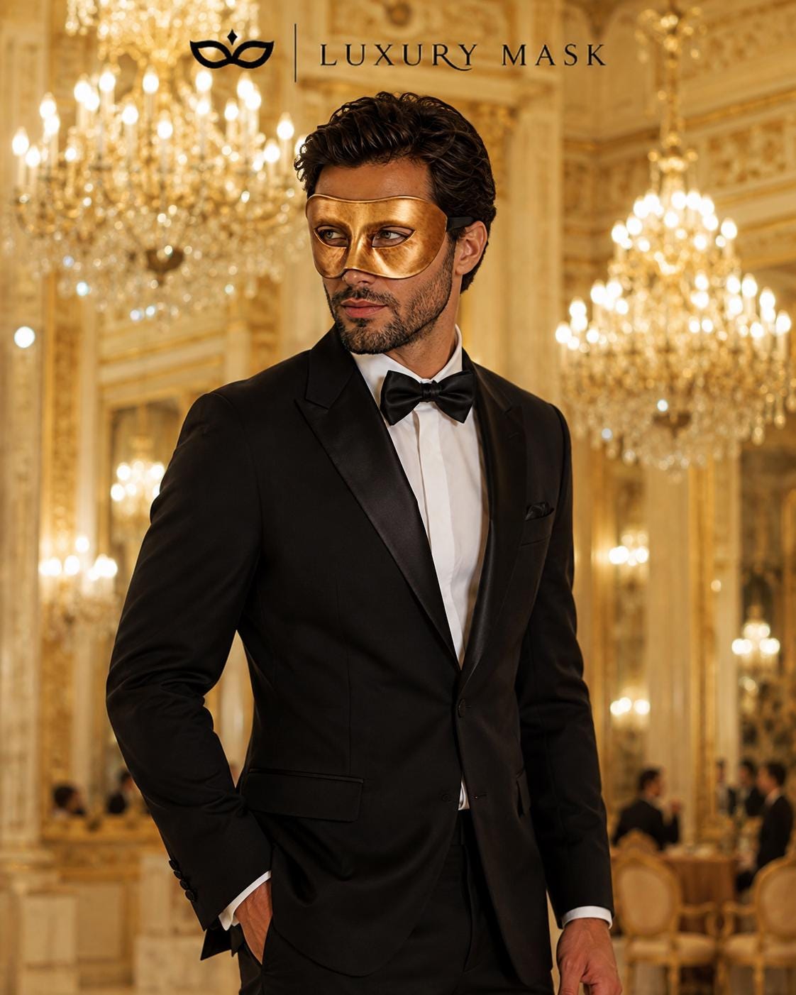 Gold Masquerade Mask for Men - Classic Venetian Half Face Design - Image 4