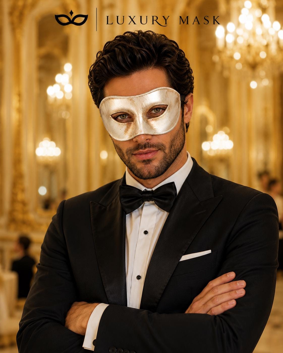 Silver Masquerade Mask for Men - Classic Venetian Half Face Design - Image 3