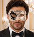 Black Masquerade Mask for Men - Silver Musical Venetian Sheet Music Design