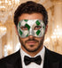 Green Masquerade Mask for Men - Silver Checkered Venetian Diamond Design